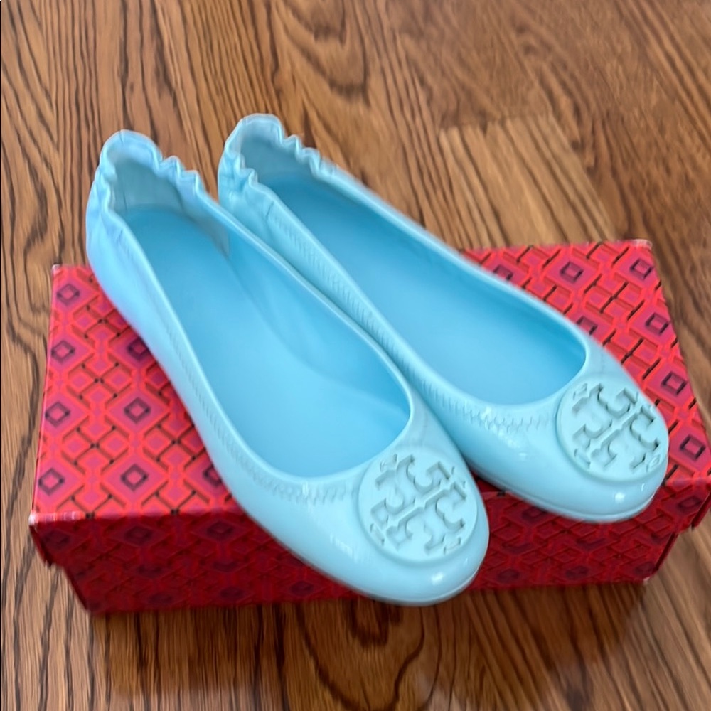 Tory Burch Blue Flats with Medallion Design